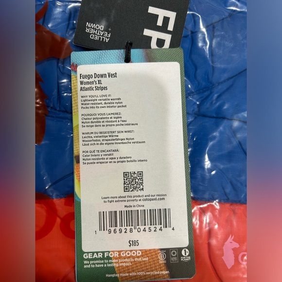 Cotopaxi Women’s XL Fuego Down Insulated Puff Vest Blue Atlantic Stripes NWT - Picture 4 of 14